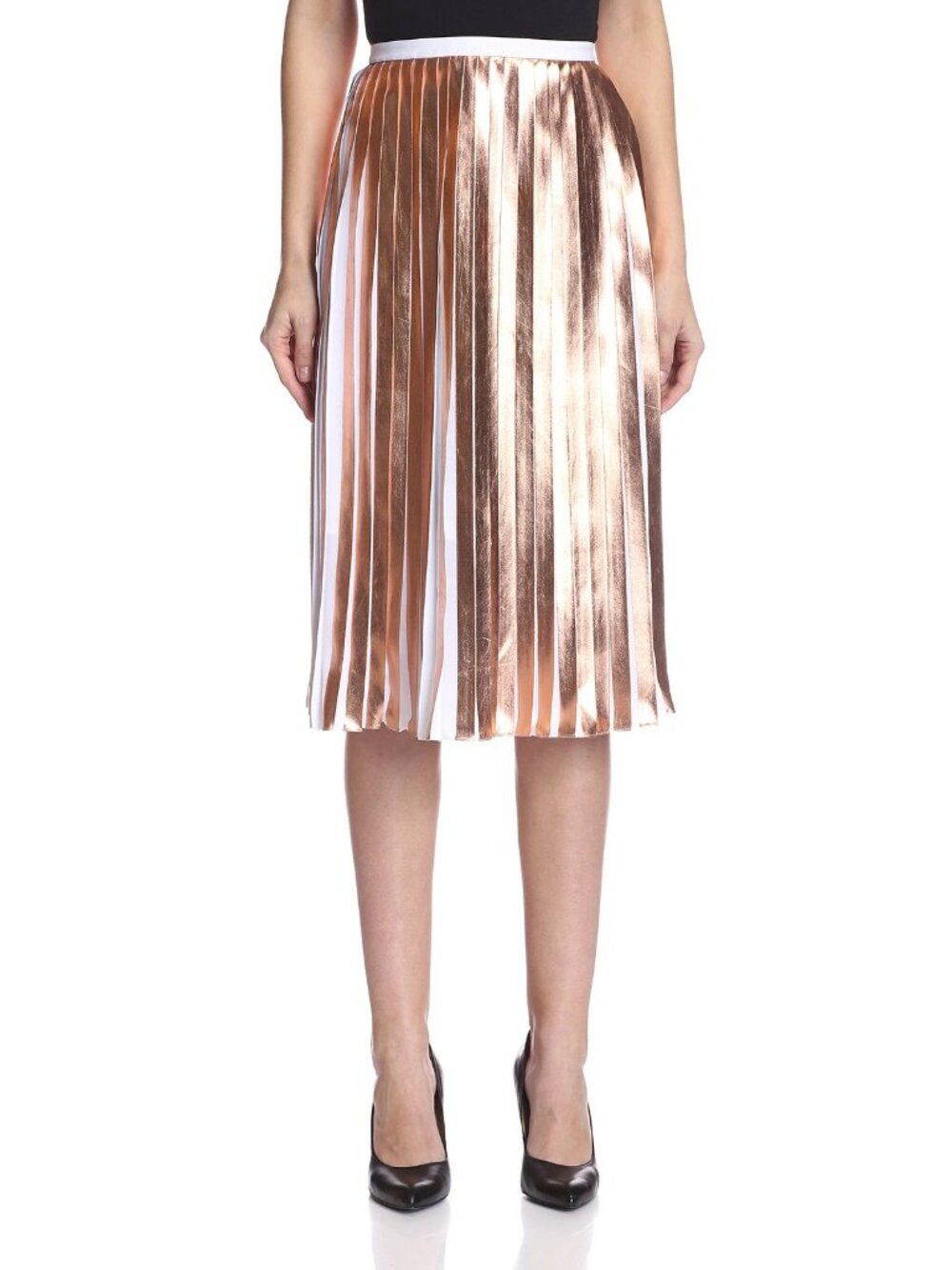 RAOUL Rose Gold Metallic Pleated Midi Skirt Women's Size 2 Glam Party Evening